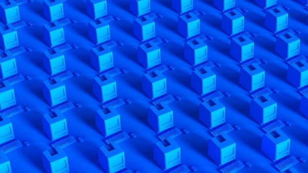 Blue Computer Grid Block Pattern Vibrante Tecnología Datos Retro Internet — Foto de Stock