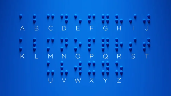 Braille Ábécé Útmutató Vizuális Károsodott Írási Rendszer Szimbólum Kék Hátterű — Stock Fotó