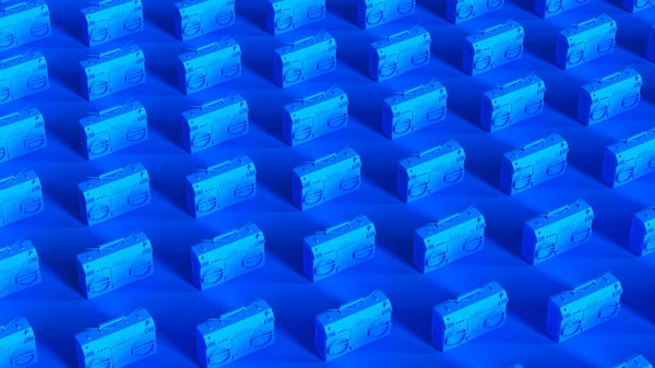 Blue Boombox Grid Pattern Style Cassette Player Ghetto Blaster Stereo — Foto de Stock