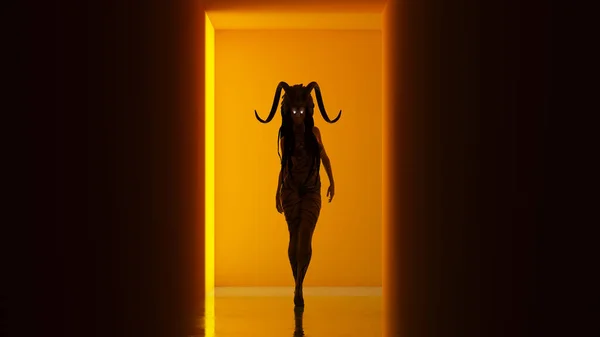 Witchcraft Demon Halloween Orange Corridor Head Dress Horns 일러스트 렌더링 — 스톡 사진
