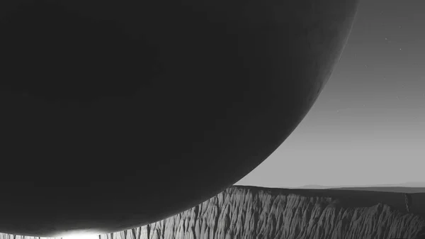 Black White Moon Giant Alien Sphere Space Planet Night Stars — стокове фото
