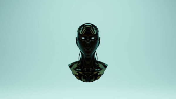 Правообладатель иллюстрации Shiny Black Cyborg Artific Intelligence / Punk Bust Sci Fi AI Robot Reflection 3d
