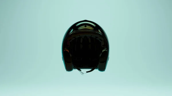 光沢のあるブラックオイルレトロオートバイヘルメットオートバイの保護現代的なスタイルの3Dイラストレンダリング — ストック写真