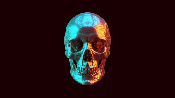 Skull Human Silver Reflection Blue Red Light Sci Halloween Skeleton — Stock Photo, Image