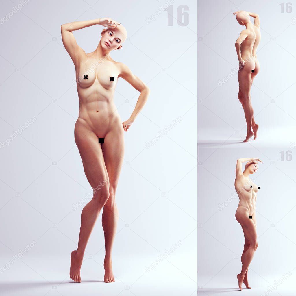 Woman Body Fashion Pose Artist Model Vogue Reference Beauty Wiping Brow Anatomy 3d illustration render
