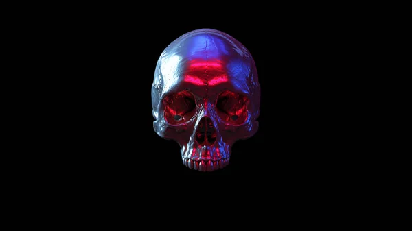 Skull Human Silver Reflection Blue Pink White Light Sci Halloween — Φωτογραφία Αρχείου