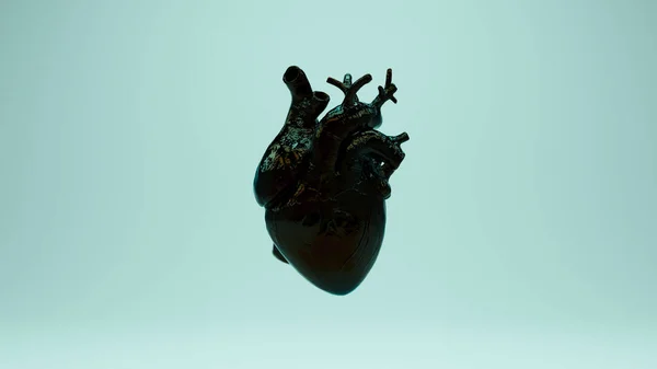 Блестящая Анатомия Черного Сердца Анатомическая Сила Масла Красно Синее Отражение — стоковое фото