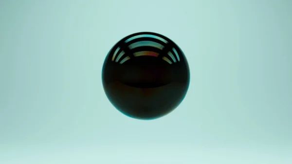 シャイニーブラックパールスフィアオーブオイルリフレクションブルーレッドボール3Dイラストレンダリング — ストック写真