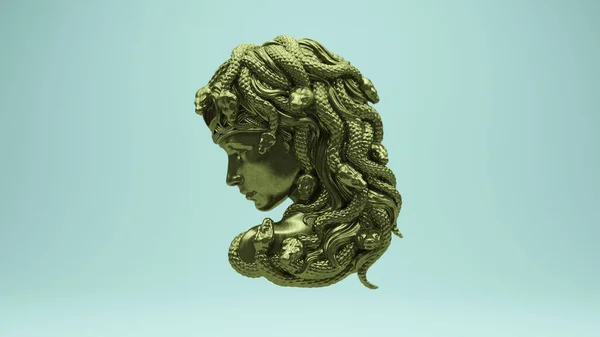 Złoty Brąz Medusa Gorgon Wąż Monster Rzeźba Starożytny Bóg Sztuka — Zdjęcie stockowe