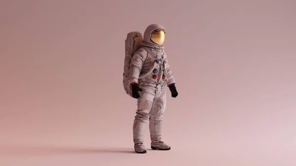 Astronauta Com Visor Ouro Capacete Branco Spacesuit Com Fundo Quente — Fotografia de Stock