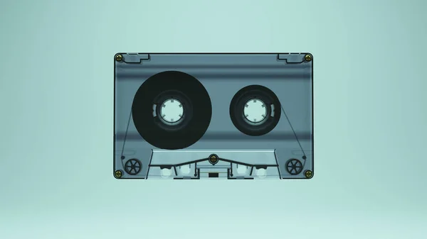 Kaset Manyetik Retro Şeffaf Mavi Altın Vidalı Klasik Müzik Görüntü — Stok fotoğraf