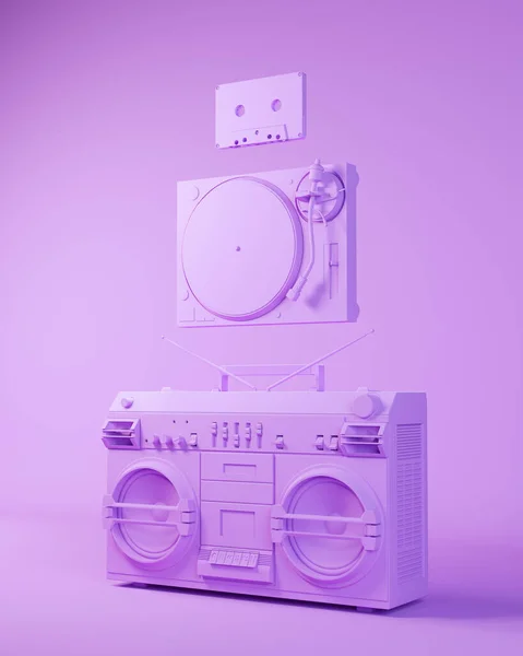 Music Purple Pink Lavender Boombox Turntable Cassette Retro Technology Illustration — стоковое фото