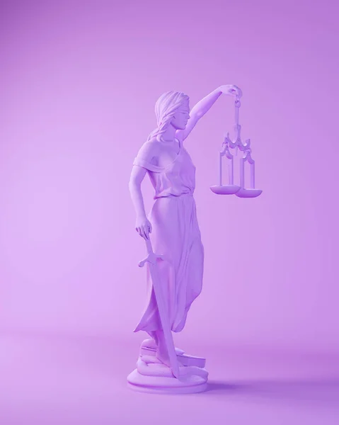 Purple Lady Justice Figur Justizsystem Waagen Mit Verbundenen Augen Frau — Stockfoto