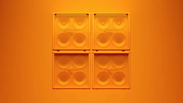 Orange Concert Speakers Stack Vintage Music Audio Equipment Post-Punk Stereo with Orange Background 3d illustration render