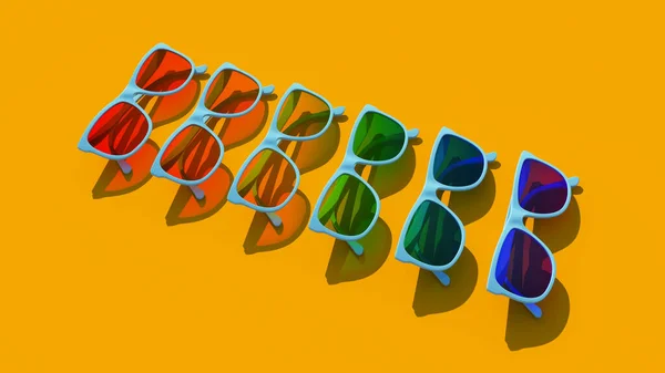Orgulho Arco Íris Óculos Sol Azuis Coloridos Sol Verão Brilhante — Fotografia de Stock