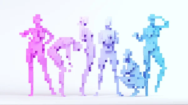 Pink Blue Cube Women Fun Pose Trans Pride Equality Sex Gender LGBTQ Group Pixel Voxels Block with White Background 3d illustration render