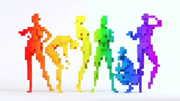 Cube Women Pose Rainbow Pride Equality lesbian Sex Gender LGB LGBTQ Fun Group Pixel Voxels Block with White Background 3d illustration render