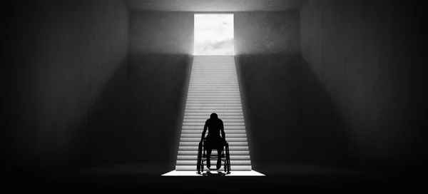 Woman Wheelchair Silhouette Mobility Accessibility Stairs Steps Physical Disability Everyday — Φωτογραφία Αρχείου