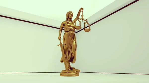 Velká Zlatá Dáma Spravedlnosti Socha Personifikace Soudního Systému Bílý Pokoj — Stock fotografie