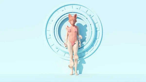 Foxy Woman Blue Pink Unique Bendy Futuristic Style Science Fiction Artwork 3d illustration render