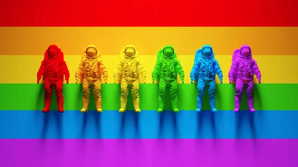 Rainbow Pride Vibrant Hbtq Astronaut Space Woman Space Man Retro — Stockfoto