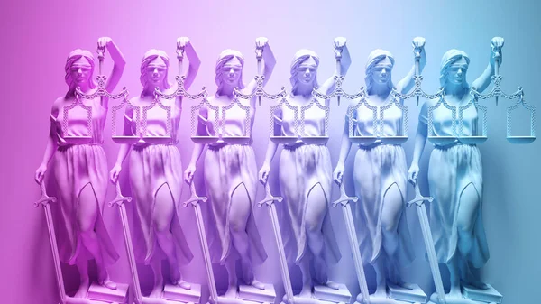 Розово Голубой Трансгендерная Гордость Vibrant Лгбтк Леди Правосудия Балансовые Статуи — стоковое фото