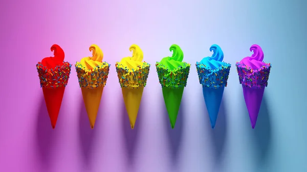 Rainbow Pride Ice Cream Con Múltiples Colores Espolvorea Comida Verano —  Fotos de Stock