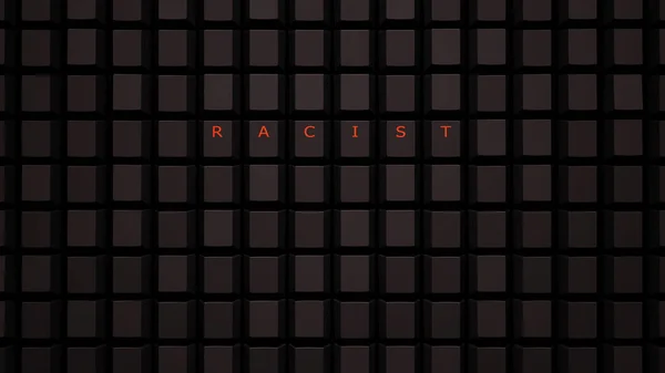 Online Racist Concept Illuminated Orange Keys Black Keyboard Grid Wall — 图库照片