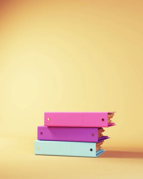 Stack of Ring Binder Documents in Pink Purple Blue Beige Studying Back to School Concept 3d illustration render