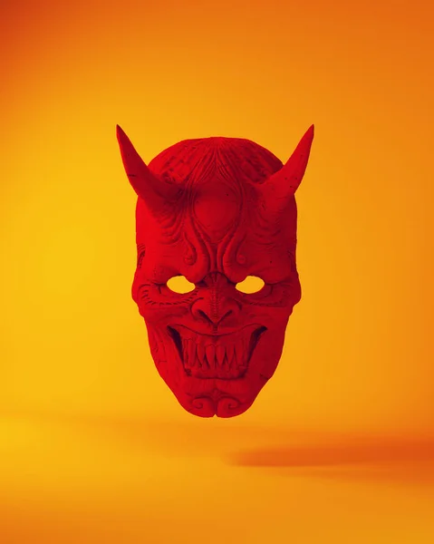 Red Devil Face Mask Halloween Horror Evil Japanese Demon 3d illustration render