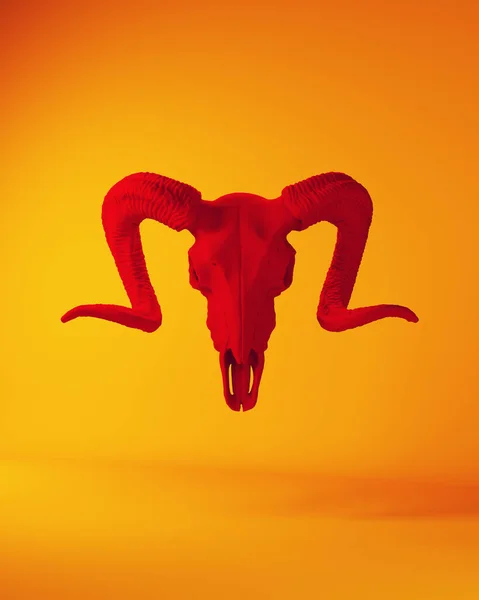 Red Ram Skull Occult Face Mask Satanic Halloween Skräck Illuminati — Stockfoto