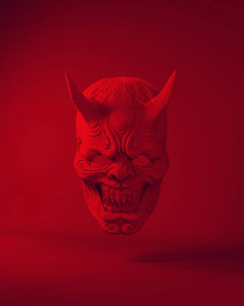 Red Devil Face Mask Halloween Horror Evil Japanese Demon 3d illustration render