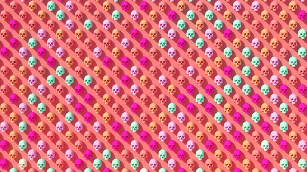 Skull Pattern Pink Peach Turquoise Lilac Halloween Background Geometric Repeat Design 3d illustration render