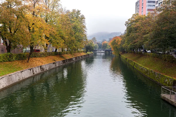 Sonbahar Renkleri Ljubljanica Nehri Kanalı Tarihi Mimari Binaları Şehir Merkezi Telifsiz Stok Fotoğraflar
