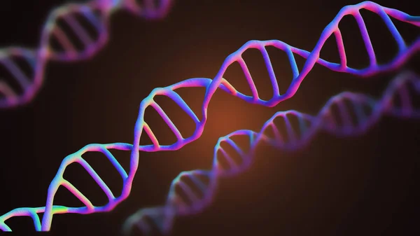 Bu sahneyi mikroskop altında görüntülenen Dna molekülleri bir koyu arka plan. Kavram moleküler biyoloji ve biyoteknoloji, Deoksiribonükleik asit genleri. 3D render.