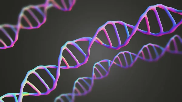 Bu sahneyi mikroskop altında görüntülenen Dna molekülleri bir koyu arka plan. Kavram moleküler biyoloji ve biyoteknoloji, Deoksiribonükleik asit genleri. 3D render.