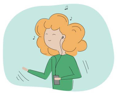 Kulaklıkla müzik dinleyen bir kız resmi