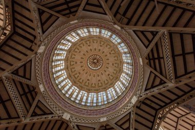 Valencia, Spain - 05 05 2022: The interior of the Central Market of Valencia, Spain on a sunny spring day.