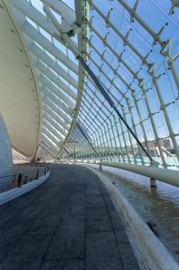 Valencia, İspanya - 05 06 2022: L 'Hemisferic sinema, planetaryum ve lazerumin güneşli bir bahar gününde İspanya' nın Valencia kentinde.