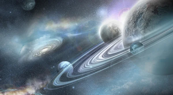 Planeta com sistema de anel numeroso — Fotografia de Stock