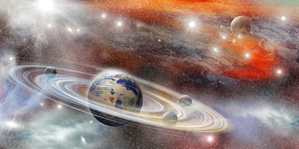 Planeta în spațiu cu numeroase sisteme de inel — Fotografie, imagine de stoc