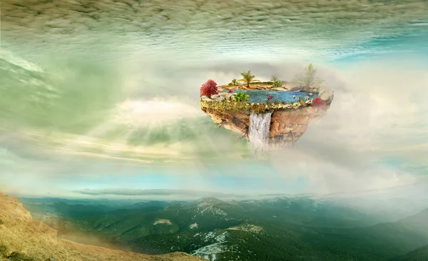 Island flying over mountains — Stock Photo, Image