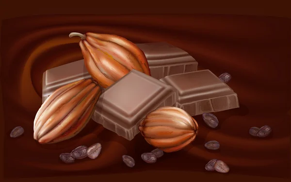 Cascas de chocolate e cacau — Vetor de Stock