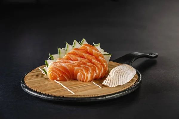 Salmon Sashimi Black Background — Stock Fotó