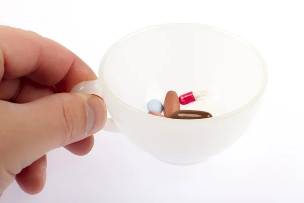 Gyógyszerek, tabletták különböző színű színben — Stock Fotó
