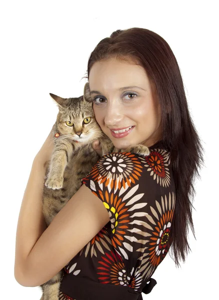 Kucing dan wanita muda — Stok Foto