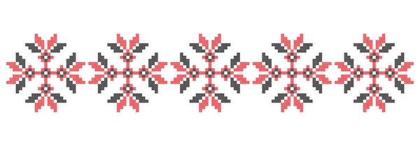 Embroidered Cross Stitch Pattern Ukrainian Slavic Traditional Red Black White — Archivo Imágenes Vectoriales