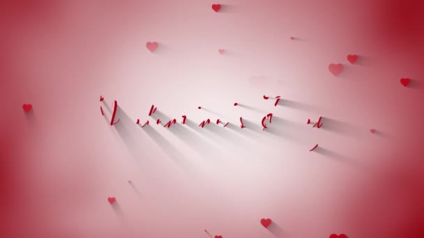迷人的情人节卡片 红心的浪漫背景 艺术简介 装饰字体 3D动画 快速时间 苹果Prores 422Hq 16位颜色 最高质量 — 图库视频影像
