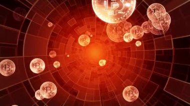 Bitcoin mining. Cryptocurrency, digital gold. Intro template for captions, title or text. 3D animation. Quick Time, h264, 16-bit color, highest quality. Smooth gradation of color, without banding effect!
