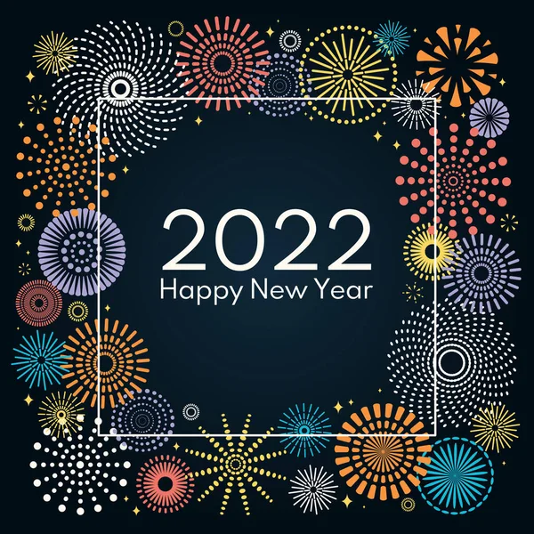 Fogos Artifício Coloridos Brilhantes 2022 Feliz Ano Novo Fundo Escuro —  Vetores de Stock